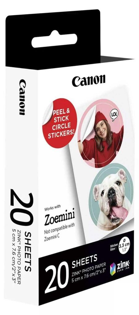 Canon ZP-2030-2C Autocollants ronds ZINK 3,3 cm (20 Image du produit 