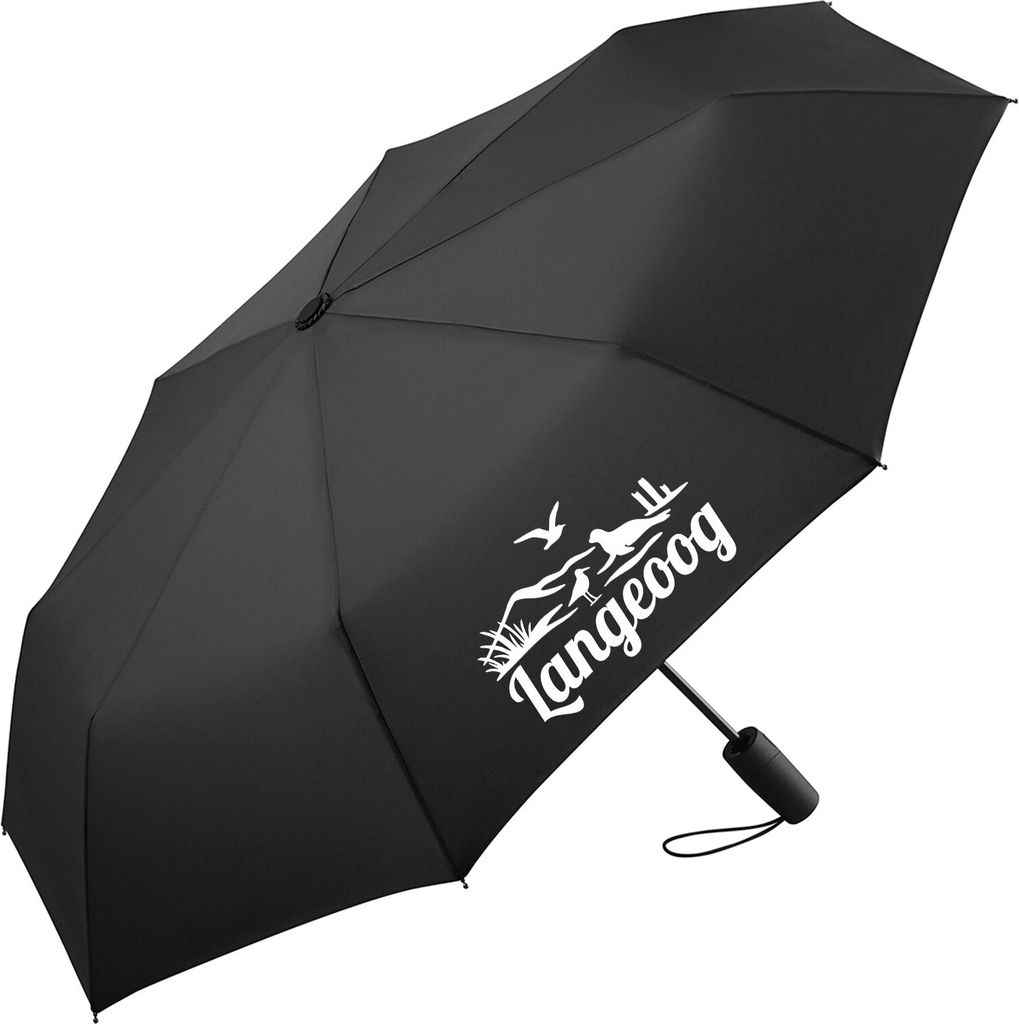 Huuraa Regenschirm Langeoog Strandmotiv 98cm Schwarz Sturmfest Taschenschirm Geschenkidee