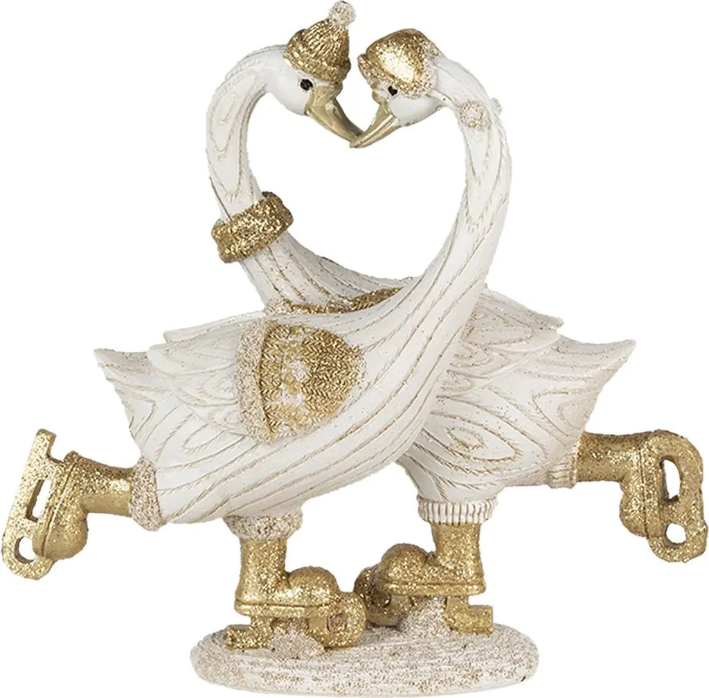 Statue de Cygne Décorative Blanche et Dorée Clayre & Eef 18x8x17 cm - 3