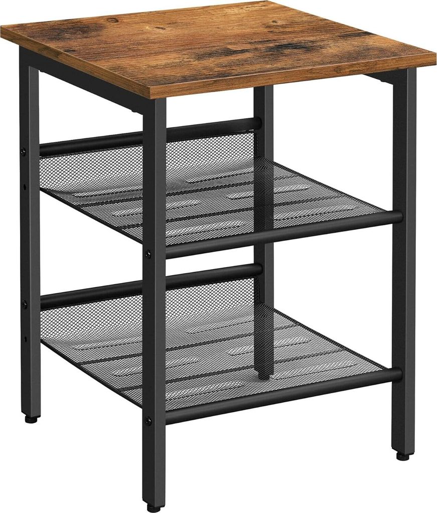VASAGLE Couchtisch für Wohnzimmer, Nachttisch im Industriestil für Schlafzimmer, mit 2 verstellbaren Netzregalen, stabile Metallkonstruktion