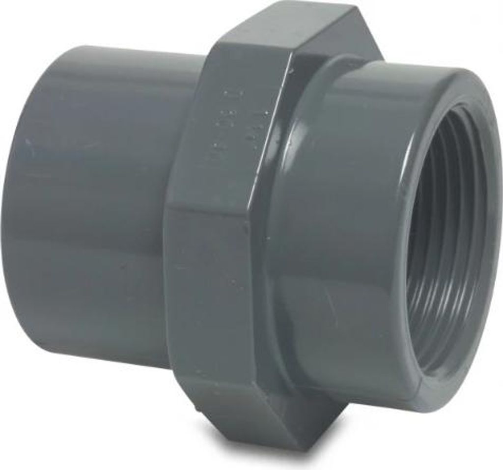 Mega Gewindemuffe PVC-U 50/63 mm x 2 Zoll Klebemuffe/Klebestutzen x Innengewinde 10 bar, grau