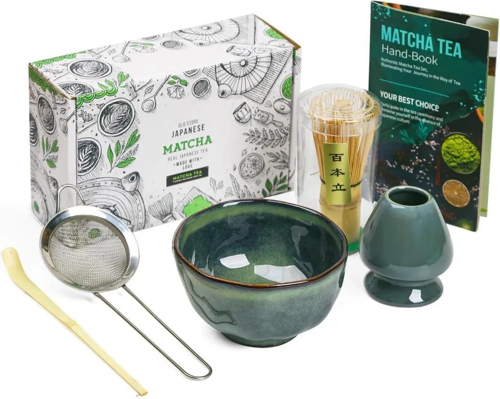 Set da tè matcha giapponese con frusta, rebbi, ciotola e misurino