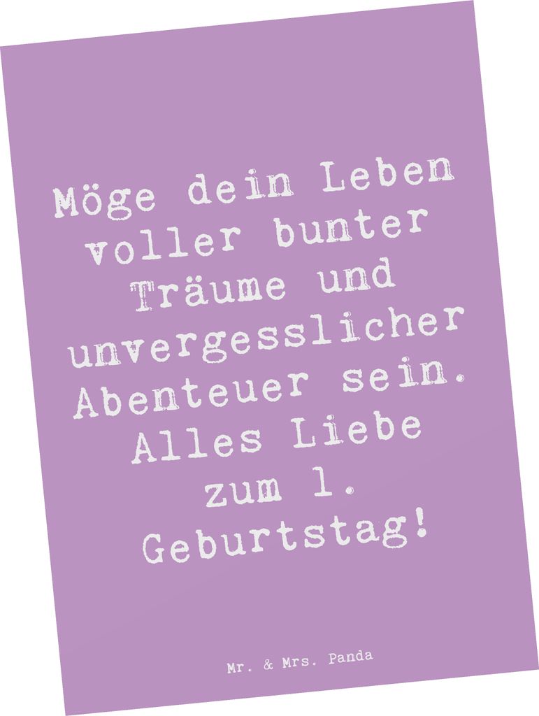 Mr. & Mrs. Panda Postkarte Spruch Alles Liebe zum 1. Geburtstag - Lavendeltraum - Geschenk, Fantasie, Happy Birthday, Ansichtskarte, bildkarte, Pos...