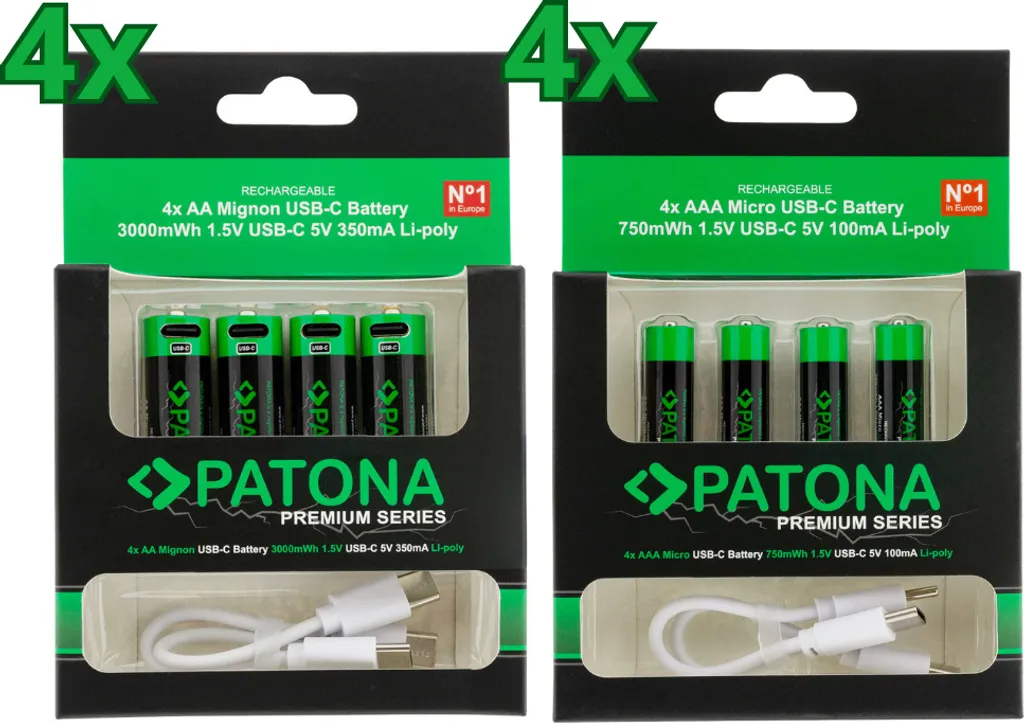 Set 32 Pile Ricaricabili PATONA Premium USB-C AA/AAA Litio 1.5V
