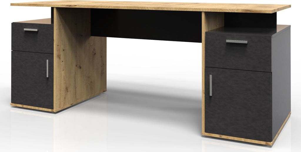 Schreibtisch >LEVI 101< in Artisan Eiche Nachbildung-Matera - 185,1x75x67,5cm (BxHxT)