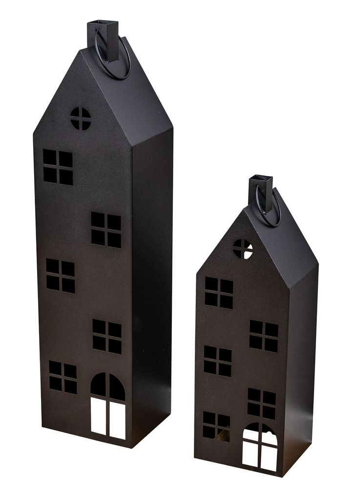 2er Set Laterne Haus 65-95cm Metall Schwarz Deko Windlicht Produktbild 