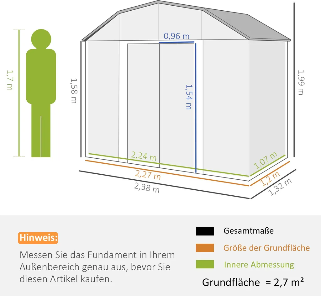 Abri de jardin en acier 238x132cm - Solution stockage robuste Outsunny - 3
