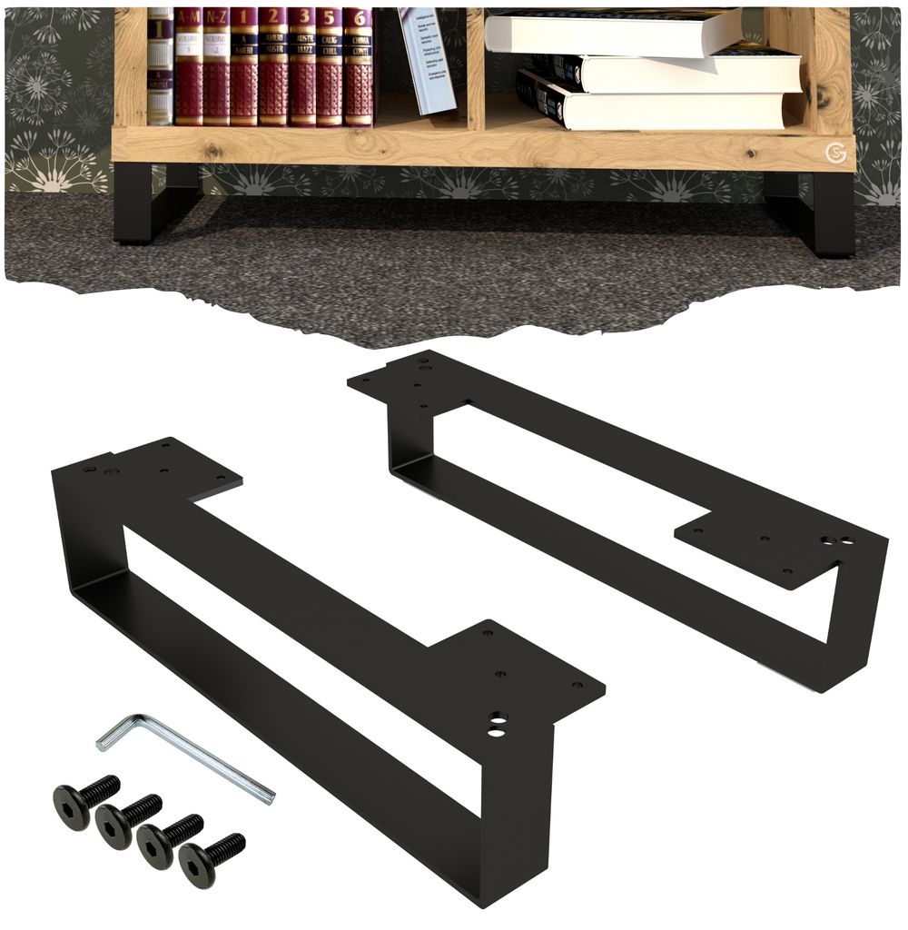 Moderne Möbelbeine Stahl Schwarz Rechteckig, 90mm Höhe, 2 Produktbild