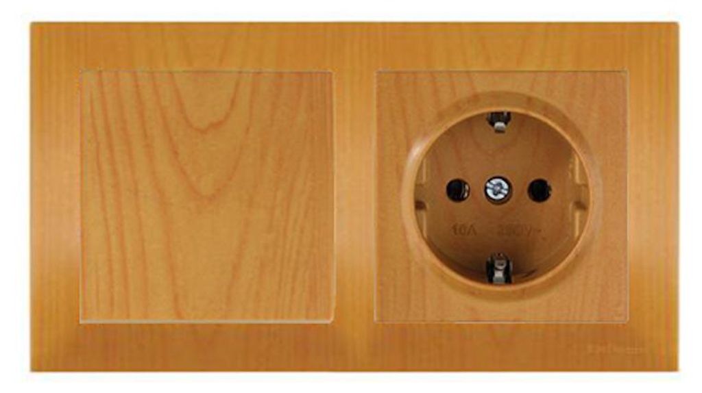 Set Schalter + Steckdose Eiche Holzoptik – Rahmen Set – Unterputz – Candela