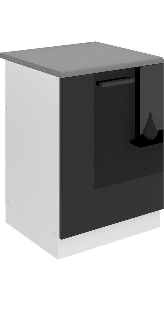 Belini Unterschrank Küche, Spülenunterschrank 60 cm Breite. SDZ Küchenunterschrank mit Arbeitsplatte. Spülenschrank mit 1 Tür, Schwarz Hochglanz