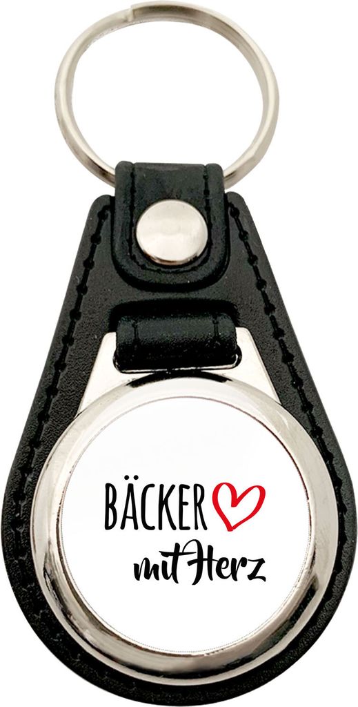 Huuraa Anhänger Bäcker mit Herz Geschenk Metall mit Kunstleder Einkaufswagenlöser Bäcker Präsent