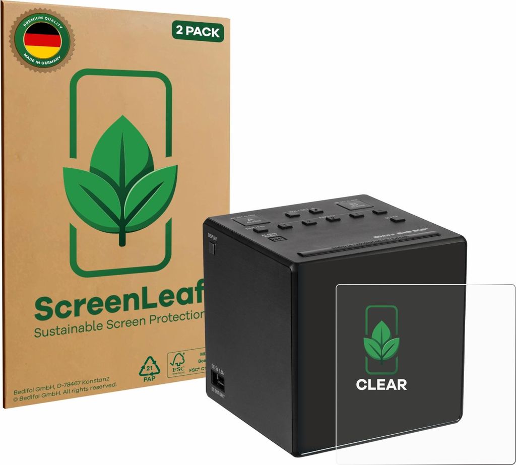 2x ScreenLeaf Schutzfolie für Sony XDR-C1DBP nachhaltiger Displayschutz Display Schutz Folie Klar Transparent