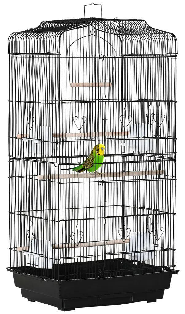 Cage à oiseaux pour salon, habitat métal et bois noir grand format