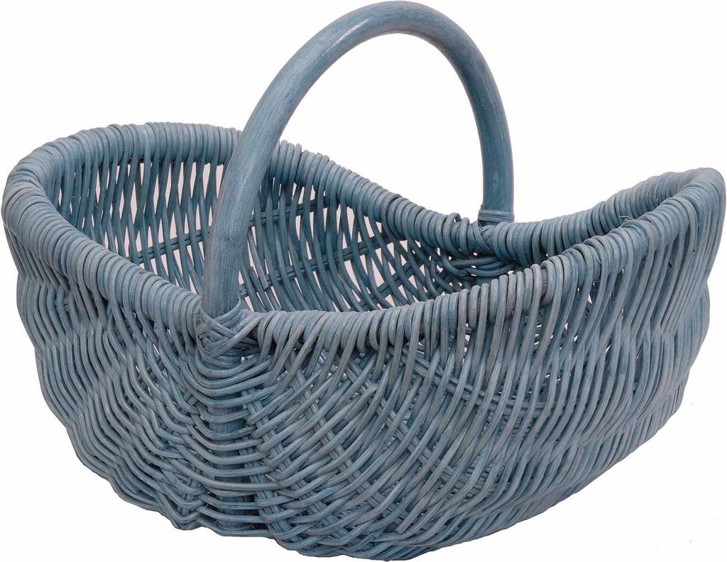 KRINES HOME Einkaufskorb / Bügelkorb / Shopper aus echtem Rattan, Henkel- Trage-Korb leicht und stabil (Blau)