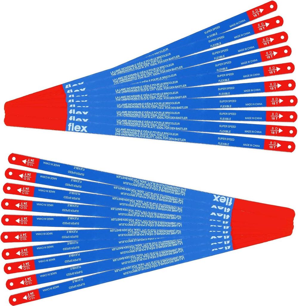 20 Stück Metallsägeblatt 300mm, Bi-Metall Handsägeblatt Handbügelsägeblätter Eisensägeblätter Sägeblatt Bügelsäge (10x 18 tpi und 10x 24...