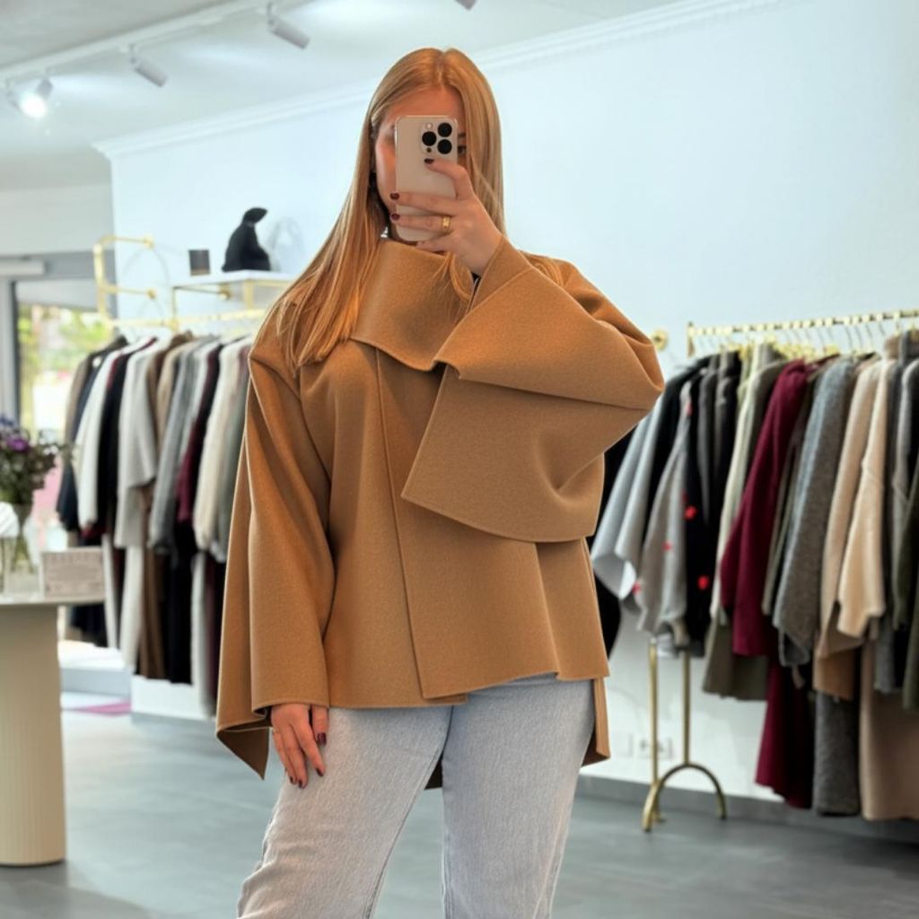 Cape Poncho "Lydia" Hellbraun Onesize (XS-XL) für Damen Poncho, übergroßer Cape für den Herbst und Winter, Frauen Cape, Wintercape Langarm Cape...