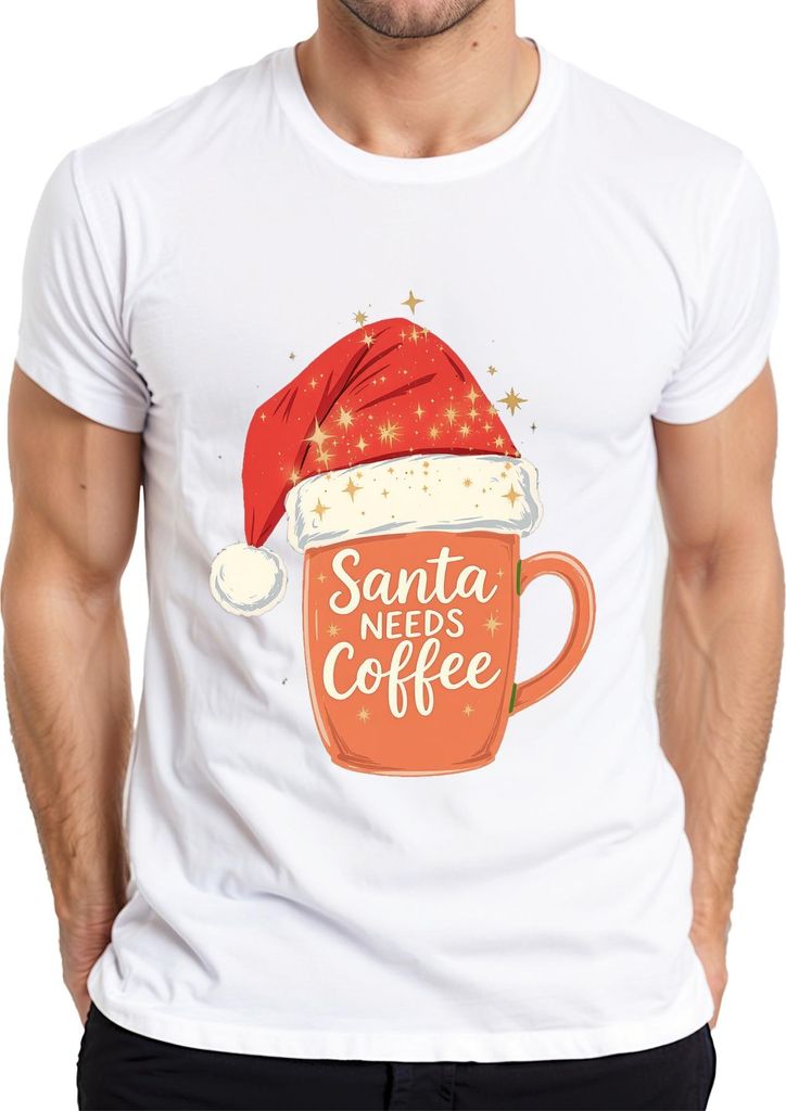 Santa Needs Coffee Weihnachtsmann Kaffee Weihnachten Geschenk Herren T-Shirt, Weiß, S