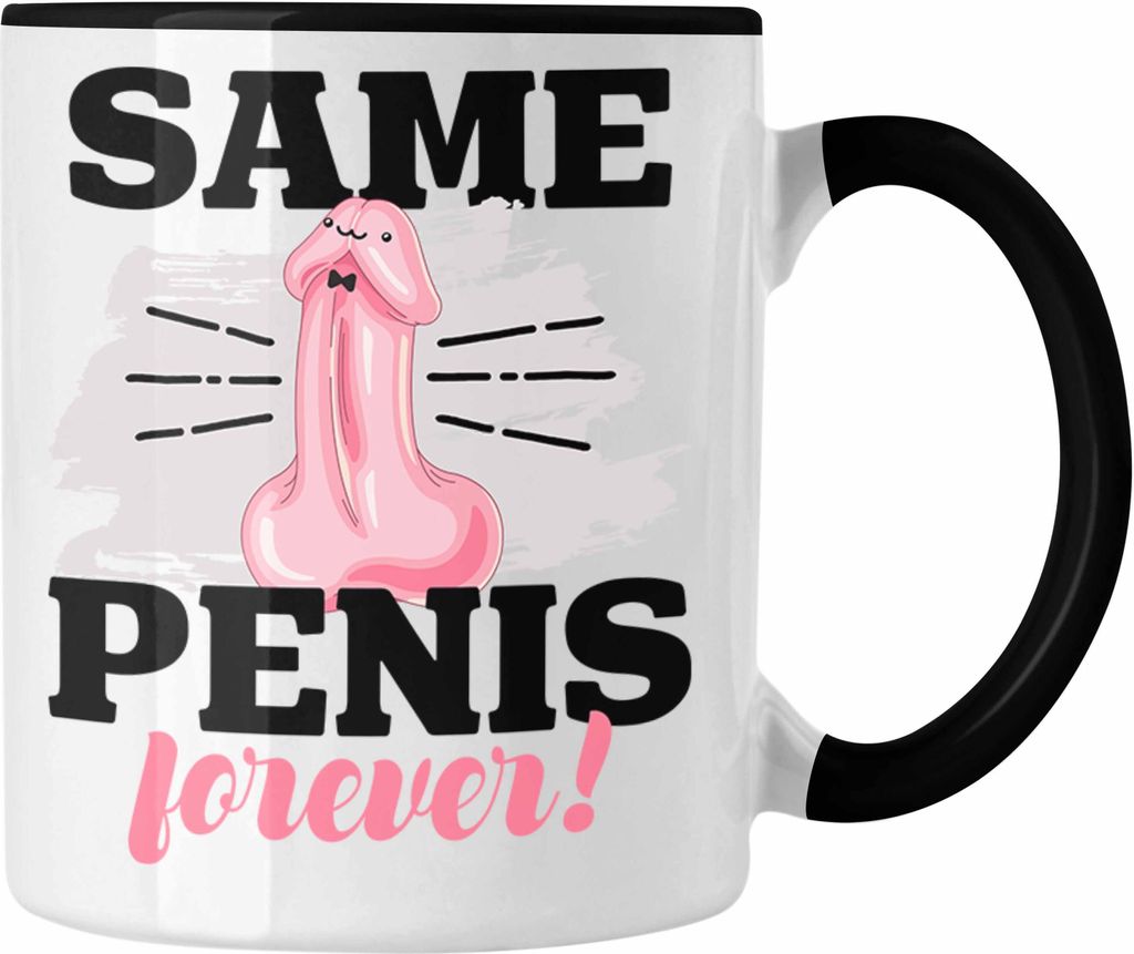 Trendation - Same P**** Forever Tasse Geschenk Hochzeit Hochzeitsgeschenk JGA Junggesellinnenabschied Lustig Joke 18+ (Schwarz)