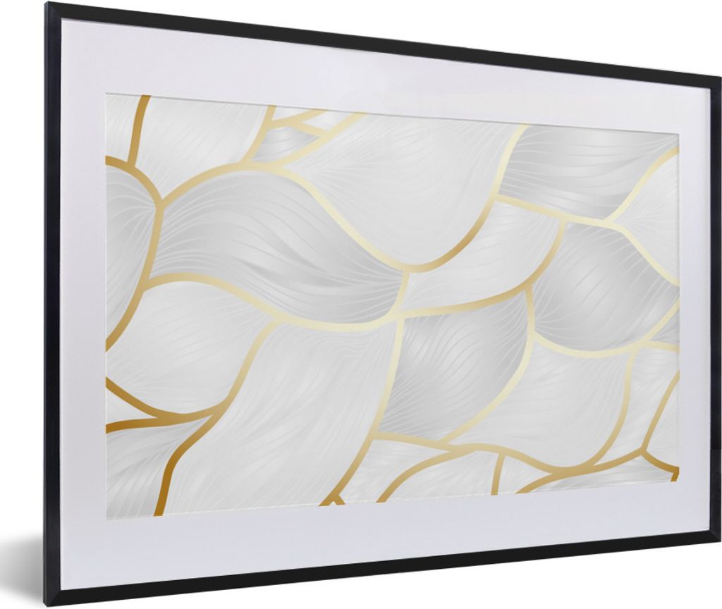 MuchoWow Gerahmtes Poster Abstraktes Muster mit goldenen Linien 60x40 cm - Poster mit Schwarzem Bilderrahmen Wandposter Rahmen Foto Bilder - Schl...