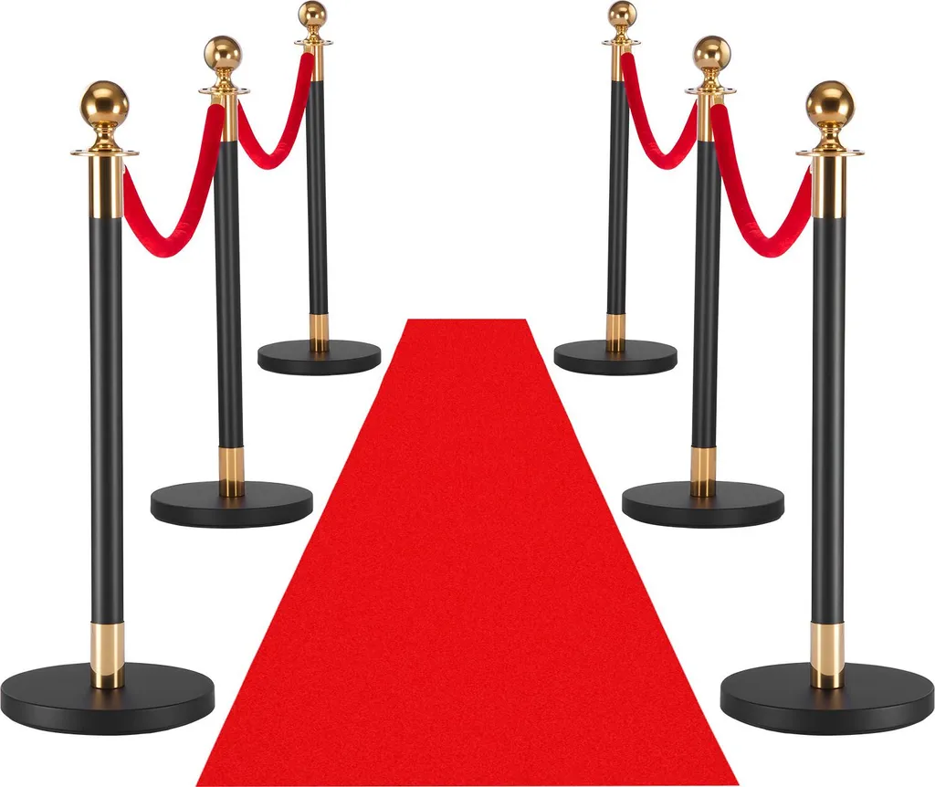 SucceBuy Poteau de délimitation Noir - Kit 6 Poteaux et Tapis Rouge 10m
