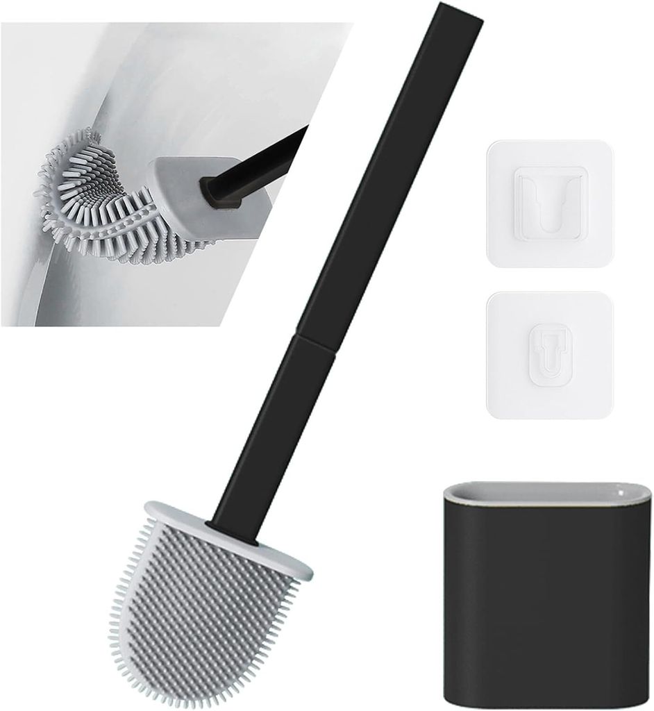 Silikon Klobürste mit flachem und biegsamem Kopf - Toilettenbürste aus Silikon Moderne WC Bürste für die Wandmontage ohne Bohren