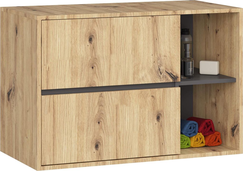 Hängender Waschbeckenunterschrank VAMI Artisan Eiche, Graphitgrau 90x60x45,5 cm