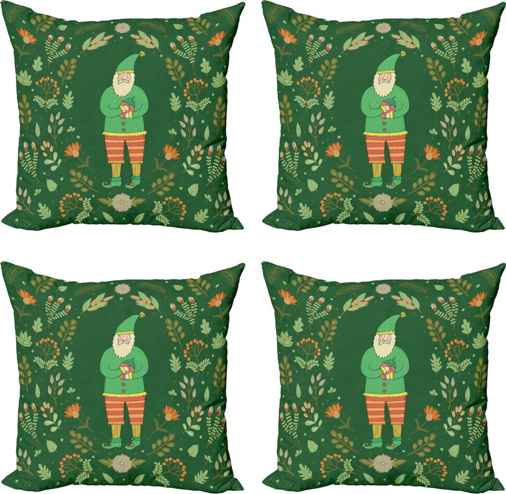 ABAKUHAUS Gnom Kissenbezug Set (4 Stück), Botanische Kräuter und Zweige, Moderner Doppelseitiger Digitaldruck, 60 cm x 60 cm, Forest Green Ginger