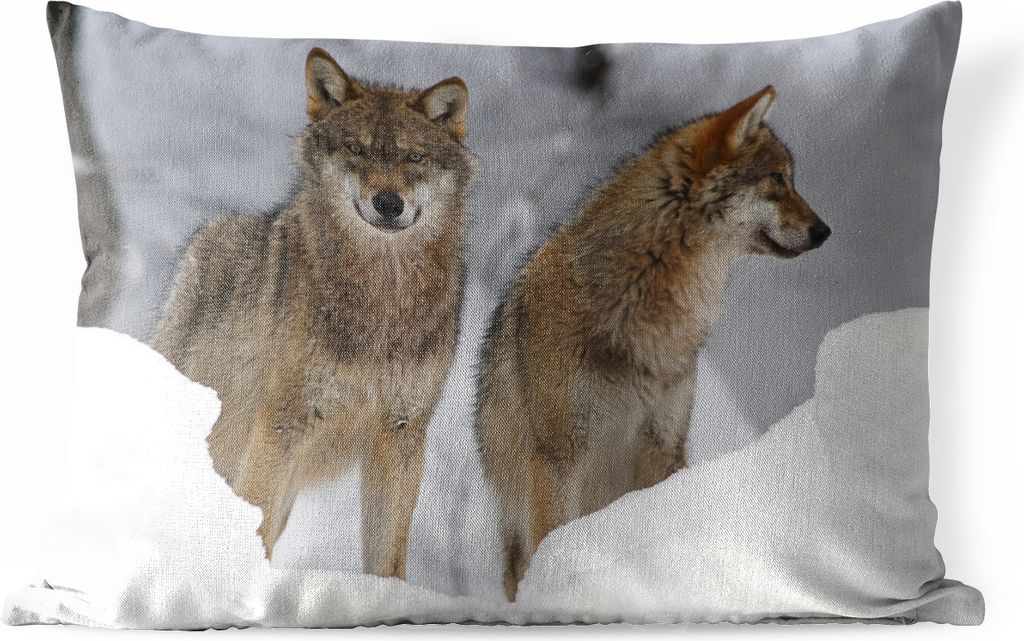MuchoWow Outdoor Kissen - Wolf - Schnee - Tiere - 50x30 cm - Wetterfest - Lounge Kissen - Sofa kissen - Wohnzimmer Dekoration