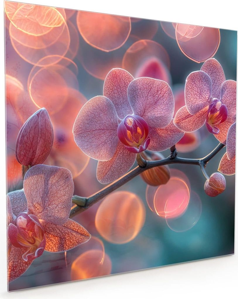 Küchenrückwand Spritzschutz Glas mit Motiv Orchidee Bokeh 40 x 40 cm