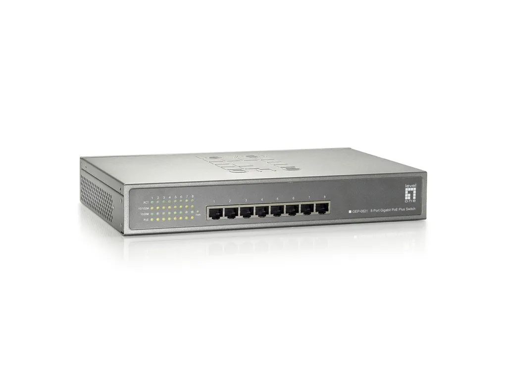 Commutateur réseau 8 ports Gigabit PoE+ 123W LevelOne GEP-0821 robuste