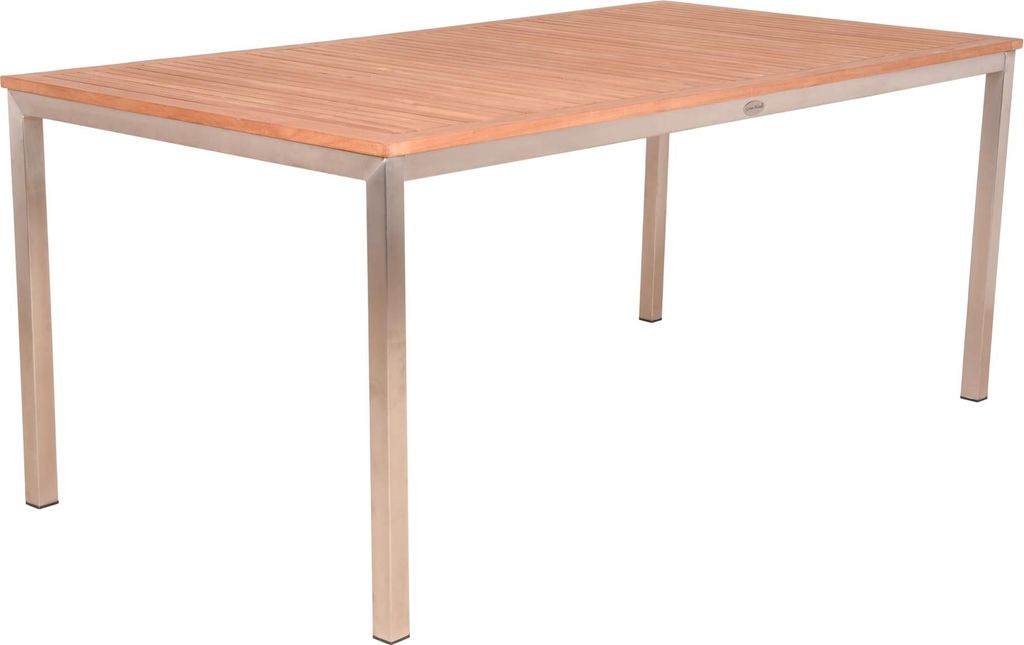 Gartentisch ELSA Teak Silber Edelstahl 180x90x75cm | Terrassentisch Wetterfest Outdoor Tisch