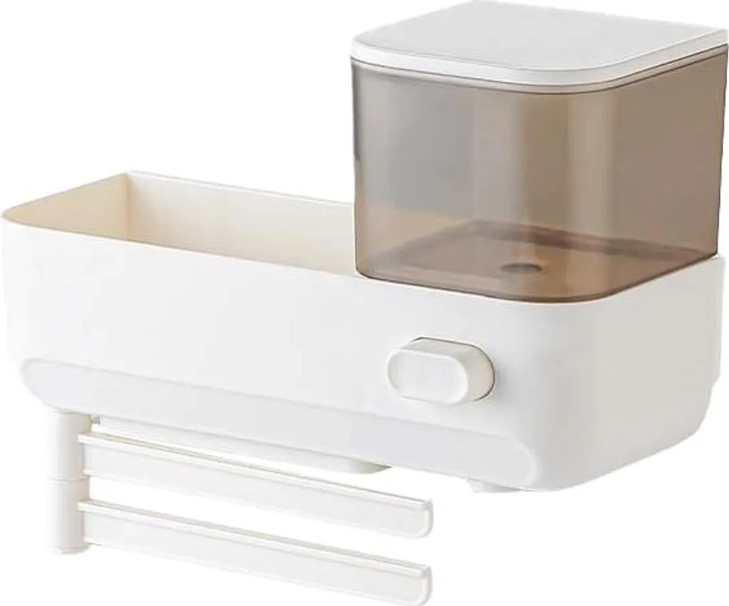 INF Dispenser Sapone da Parete Bianco con Porta Spugna Cucina e Bagno