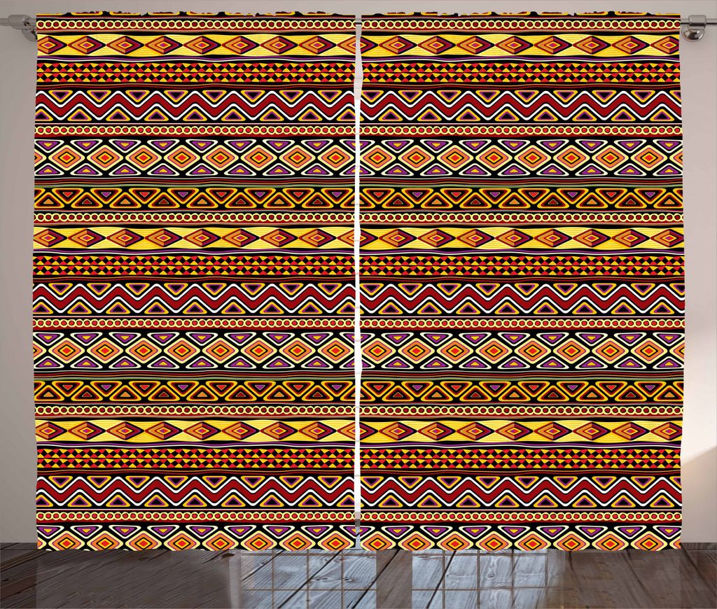 ABAKUHAUS afrikanisch Rustikaler Gardine, Diamant-Zick-Zack-Dreieck, Schlafzimmer Kräuselband Vorhang mit Schlaufen und Haken, 280 x 245 cm, Mehrf...