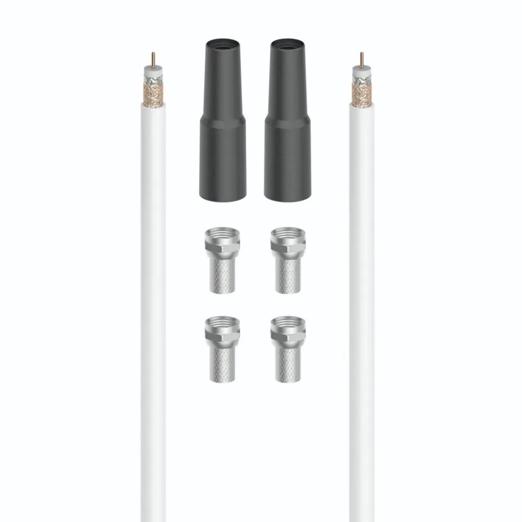 Kit de raccordement SAT 20m 100 dB avec fiches F et câble coaxial blanc