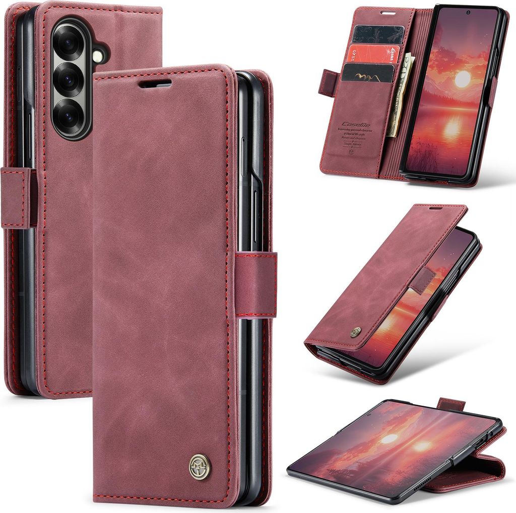 Galaxy Z Fold7 Hülle, Retro Kunstledertasche mit Standfunktion Schutzhülle für Samsung Galaxy Z Fold 7 5G Rot