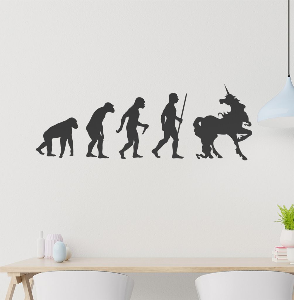Einhorn Glitzer Evolution Wandtattoo Wandaufkleber Wall Sticker - Dekoration, Küche, Wohnzimmer, Schlafzimmer, Badezimmer