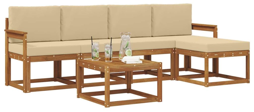 vidaXL Outdoor-Sofagarnitur mit Kissen 6 pcs Natur und Beige