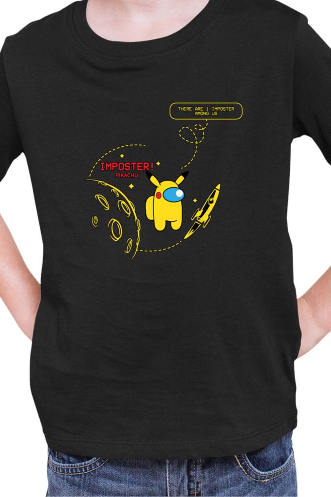 Kinder T-Shirt Manga Japan Anime Comics Animation Pikachu Among Us, 7-8 Jahr - 128 / Schwarz