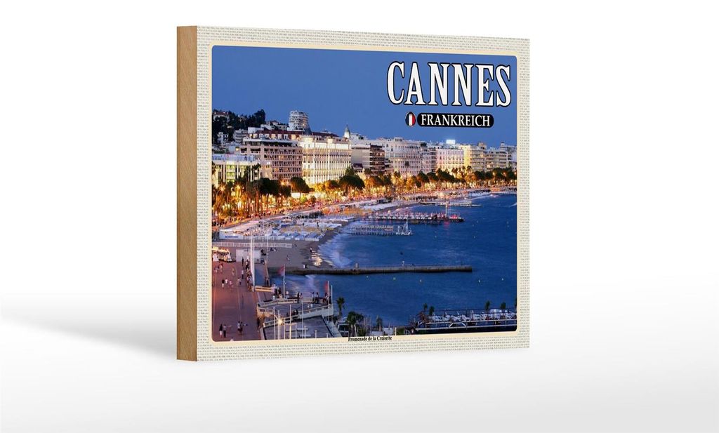 Holzschild Reise 18x12 cm Cannes Frankreich Promenade la Croisette