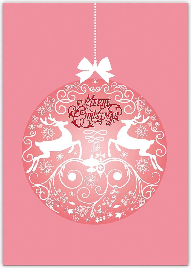 4x Coole rosa Weihnachtskarte mit ornamentaler Hirsch Weihnachtskugel