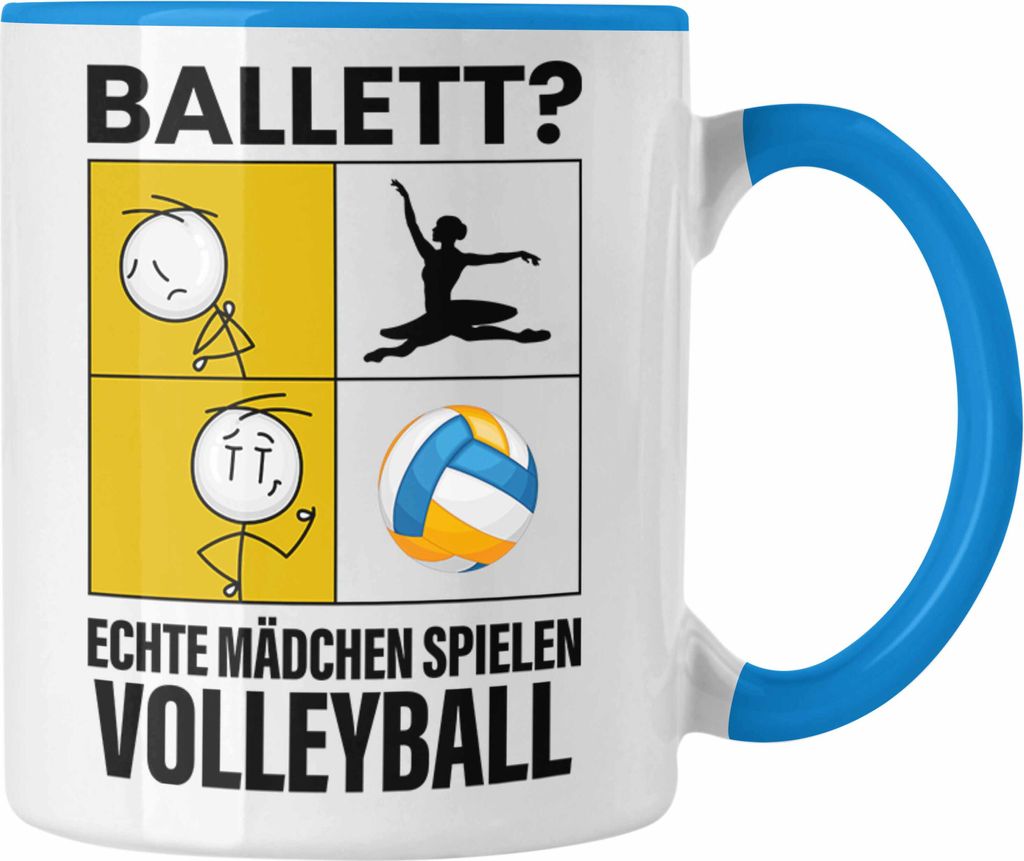Trendation - Volleyball Mädchen Tasse Sport Geschenk Frauen Echte Mädchen Spielen Volleyball-Spielerin (Blau)