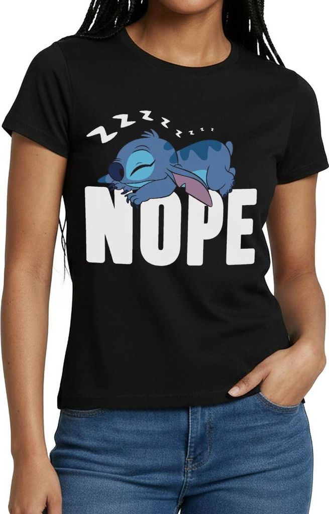 Lilo & Stitch | Schlafender Stitch Nope Frauen T-Shirt, XXL, Schwarz