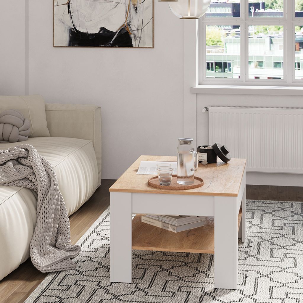 Tavolino Da Salotto NOX In Legno - Design Moderno, Gambe Aperte, Bianco E Nero, 92x45x53 Cm