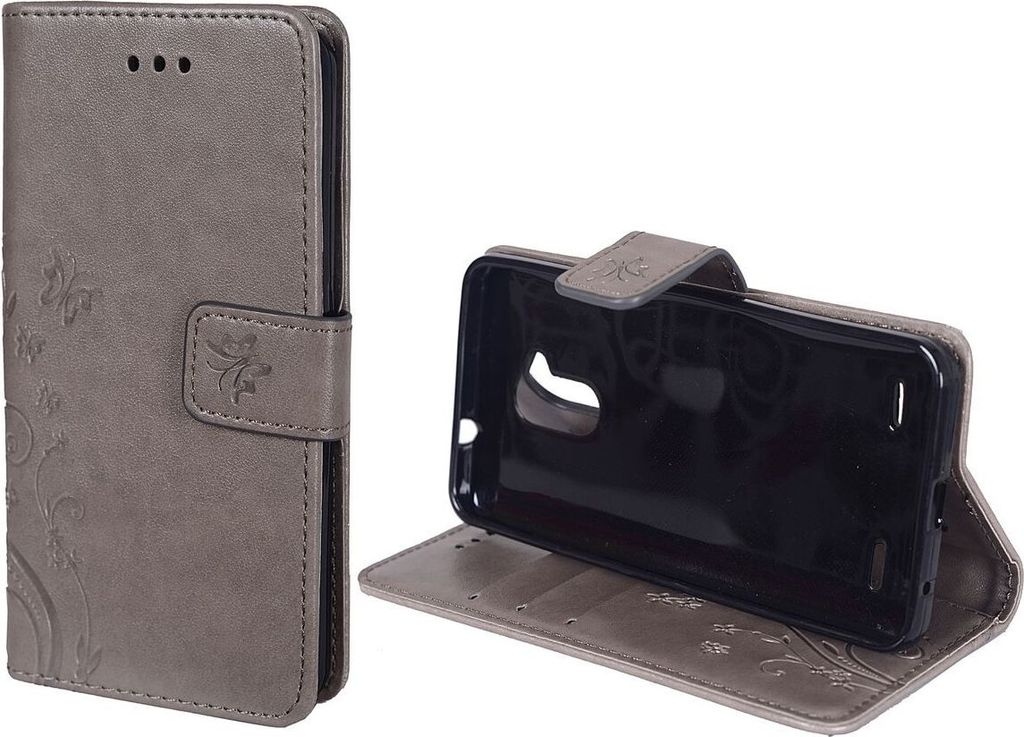 Schutz Hülle Blumen für Handy ZTE Blade V7 Lite Grau