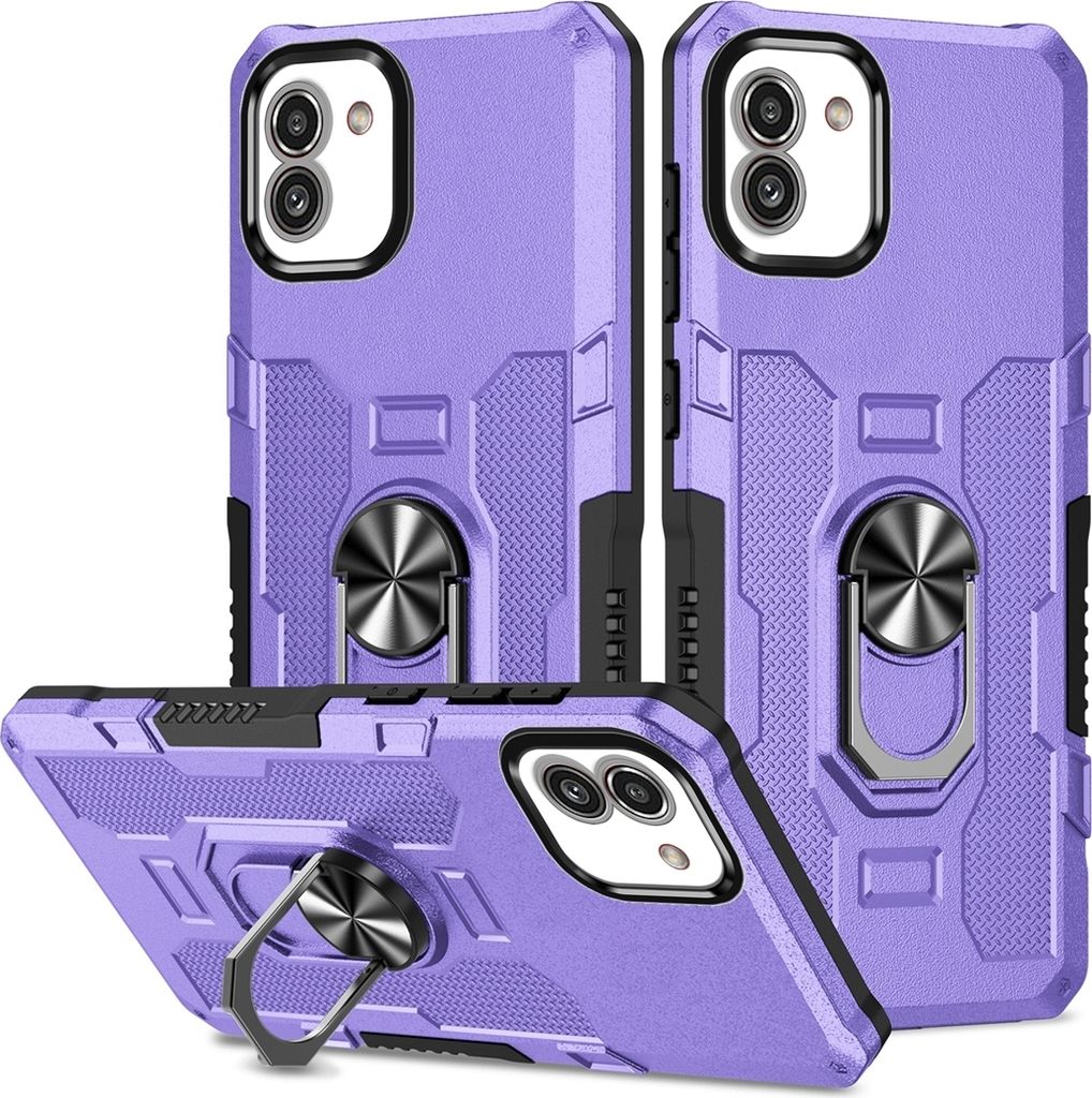 Galaxy A03 Hülle, Dual Layer Robuste Rüstung Ringhalter Ständer Schutzhülle für Samsung Galaxy A03 Lila