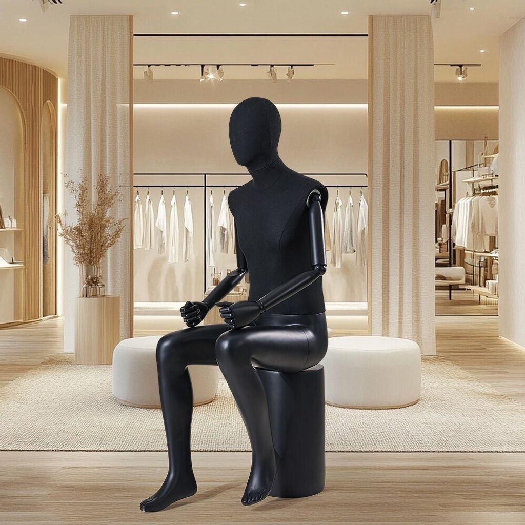 Schöne abstrakte schwarz Matt lackierte Schaufensterpuppe Gratis Deckel. Stoffbezogener Oberkörper (QT20-BM8 Mann sitzend schwarz)