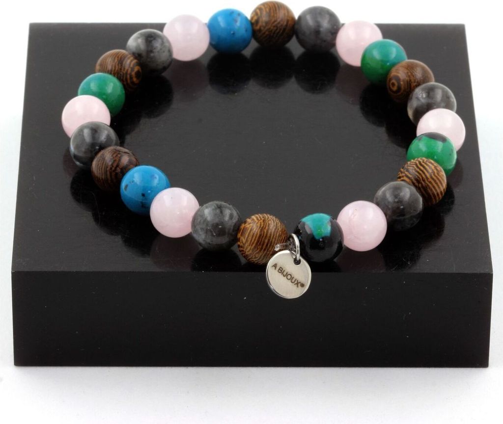 Armbandperlen Rosenquarz + Labradorit + Chrysokoll + Holz 8 mm
