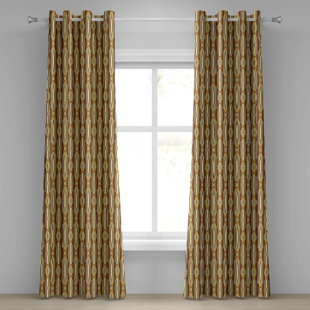 Rideau à œillets ABAKUHAUS 280x245 cm motif abstrait jaune et marron