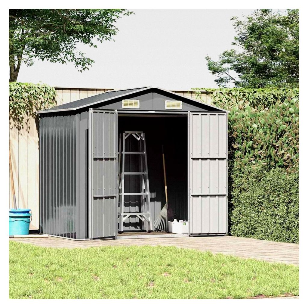 Gartenhaus Grau 205x129x183 cm Verzinkter Stahl, Wetterfestes Gerätehaus für Rasenmäher und Campingzubehör