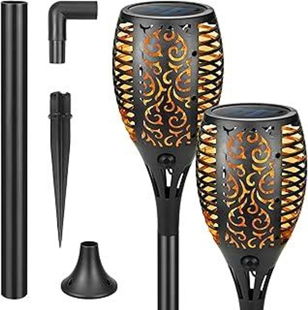 Solarleuchten für Außen Garten, 2 Stück 33 LED Solarlampe mit Wandhalterung für Außen Solar Fackel Gartenfackeln, IP65 Wasserdicht Flammenlich...